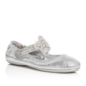 TORY BURCH Minnie Crystal Embellished Two Way Ballet Flat Metallic Silver Size 6